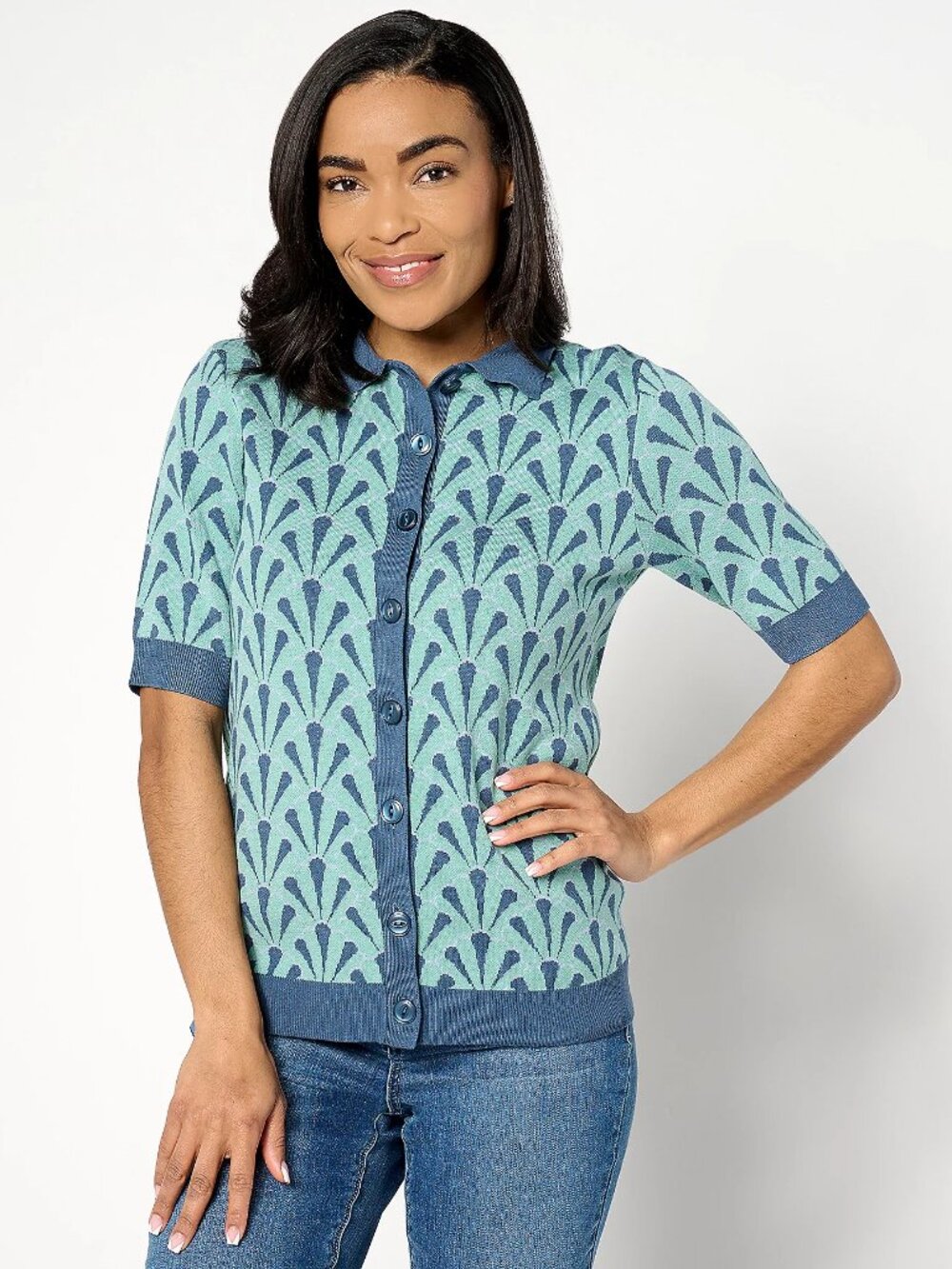 Studio Park x Alberti Popaj Women's Vacation Short Sleeve Cardigan, Sz L a642662